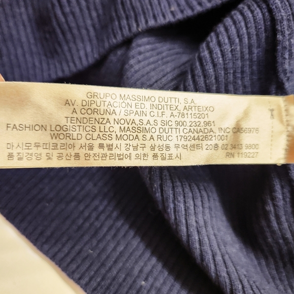 Massimo Dutti Navy Blue Wool Blend Knit Sweater Dress Bell Sleeves Size Small - Picture 8 of 9